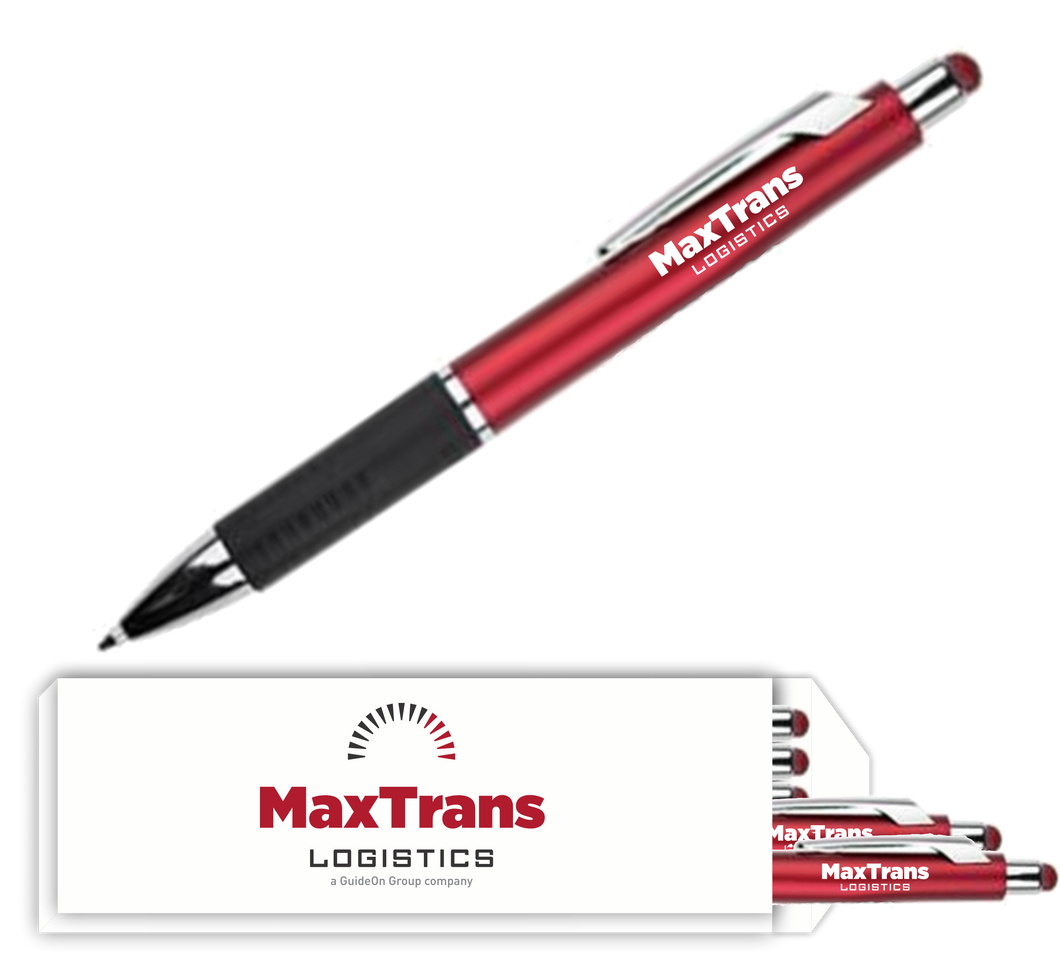 MaxTrans Metallic Stylus Pens w/ Black Gripper (10 pack)